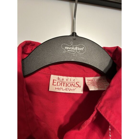 Vtg Basic Editions Button Front‎ Christmas Shirt Reindeer Ornaments Holly Small - Picture 2 of 10